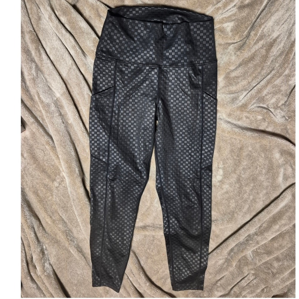 Beach Riot Sport Black Checkered High Waisted Leggings with Pockets Small